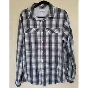 Columbia Button Up Shirt Mens Med Gray Plaid Long Sleeve Hiking Fishing Outdoors